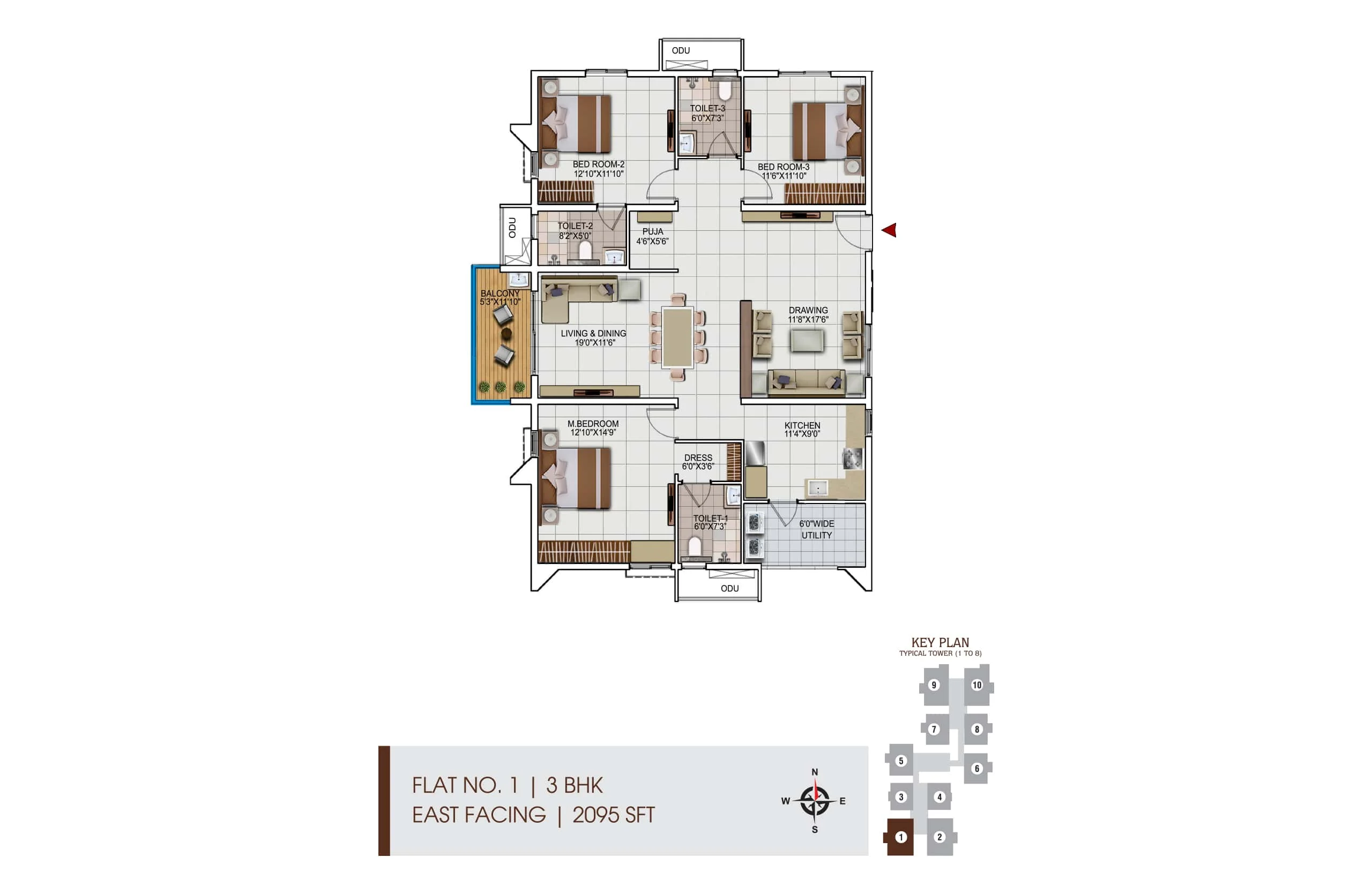 My Home vipina 3BHK East Facing Floor Plan
