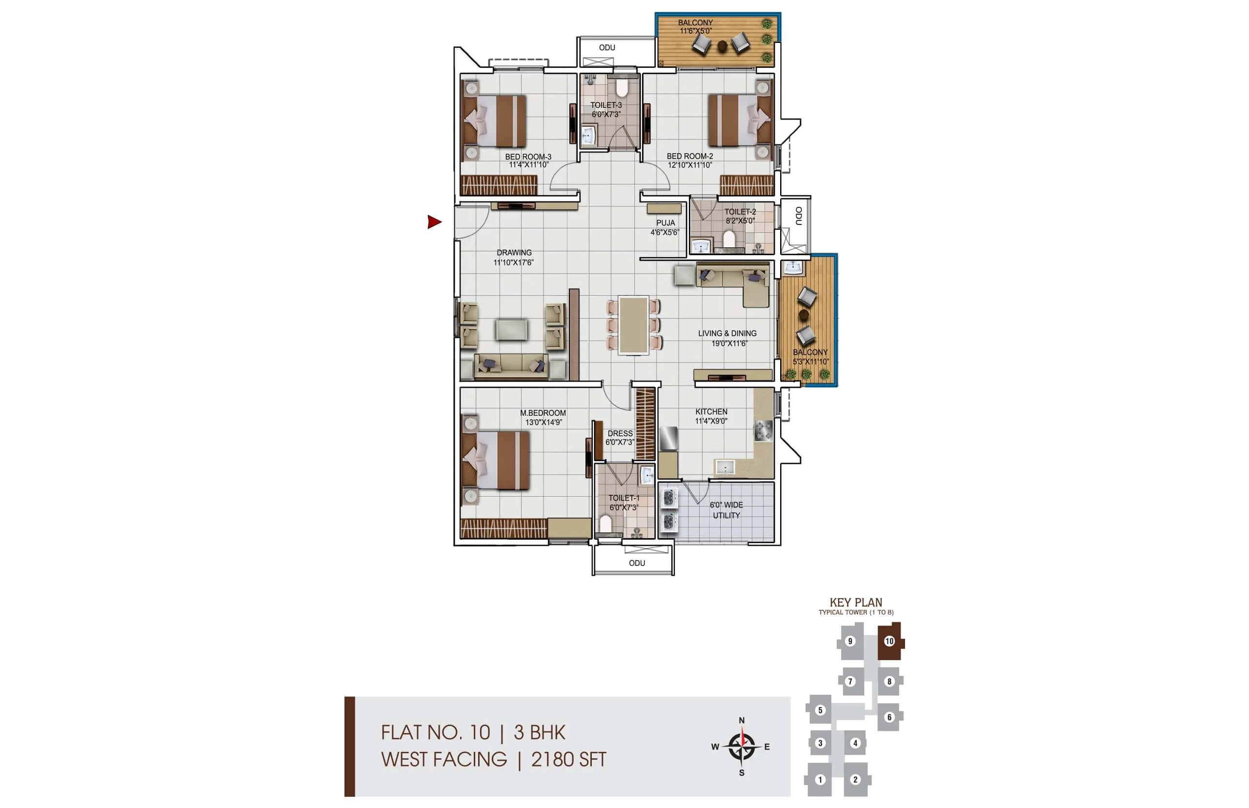 My Home vipina 3BHK West Facing Floor Plan