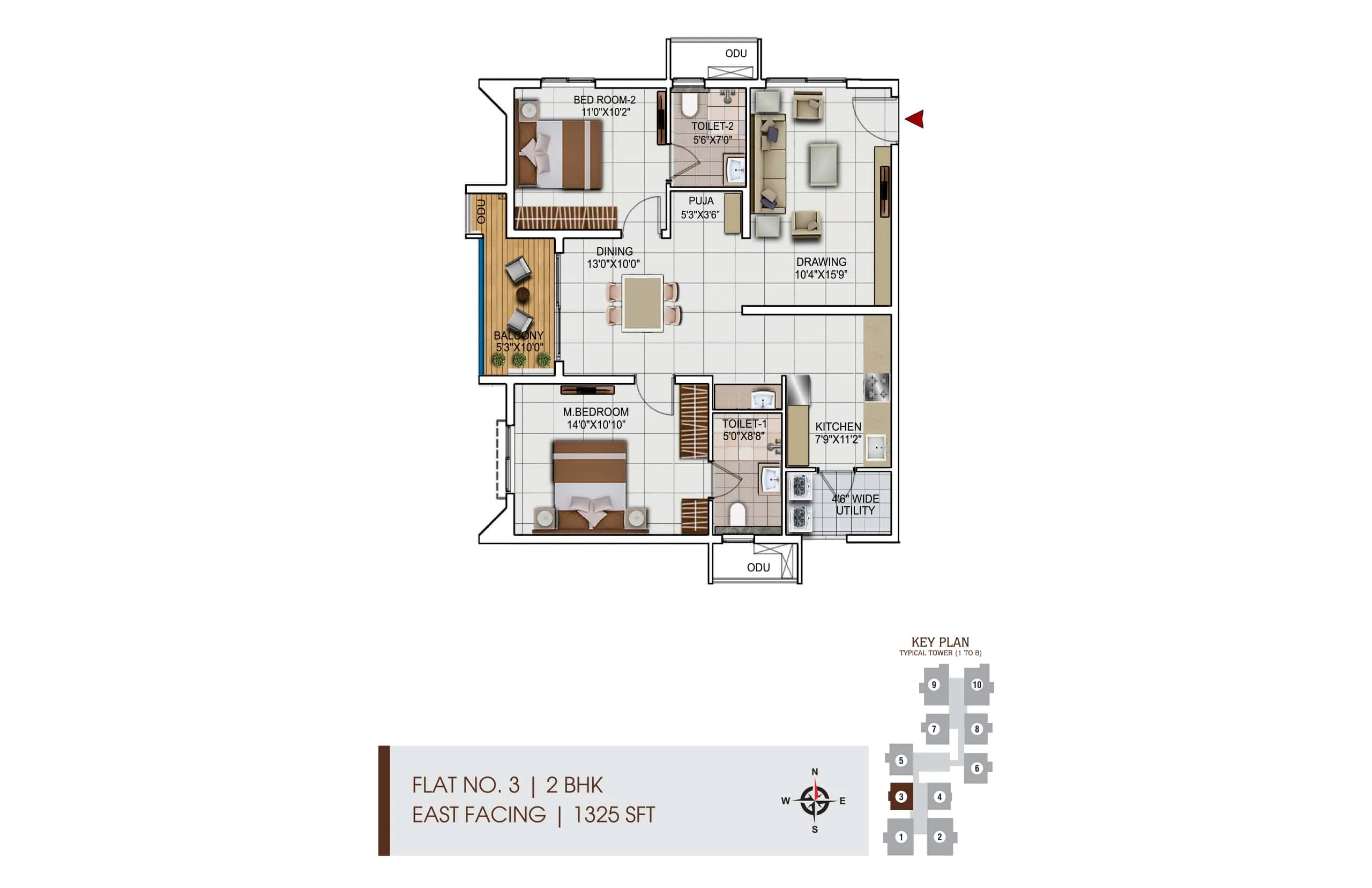 My Home vipina 2BHK East Facing Floor Plan