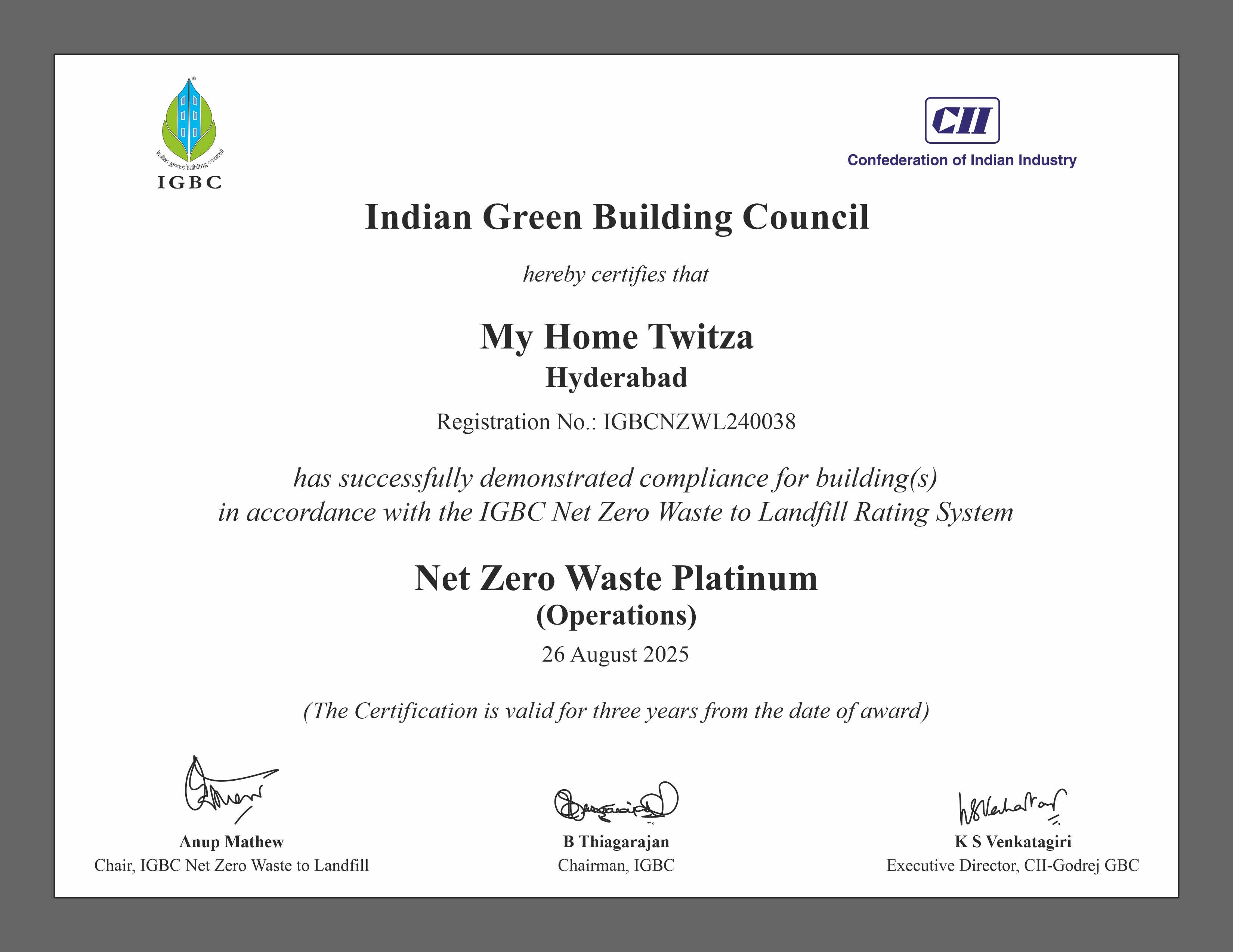 IGBC Net Zero Waste to Landfill Rating System (Operations) – My Home Twitza