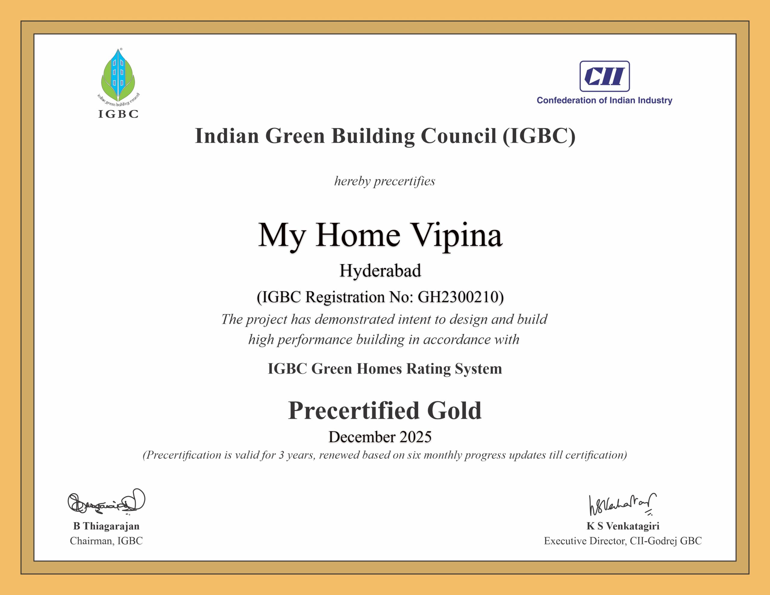 IGBC Green Homes V3 – Gold Pre-Certified – My Home Vipina