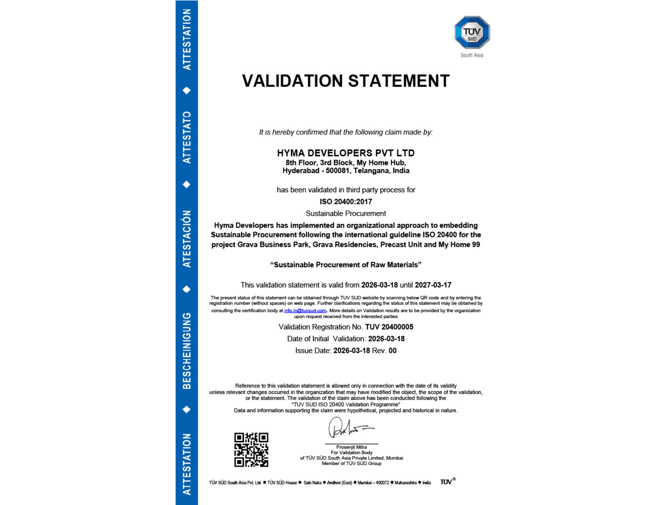 ISO 20400 – Sustainable Procurement – Hyma Developers Pvt Ltd